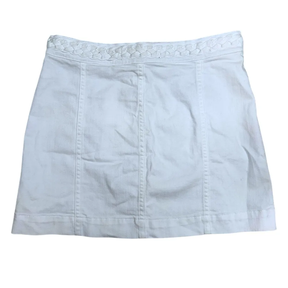 Veronica Beard Jeans Skirt Women's Size 8 Button Front Braided White Denim Mini - Image 8
