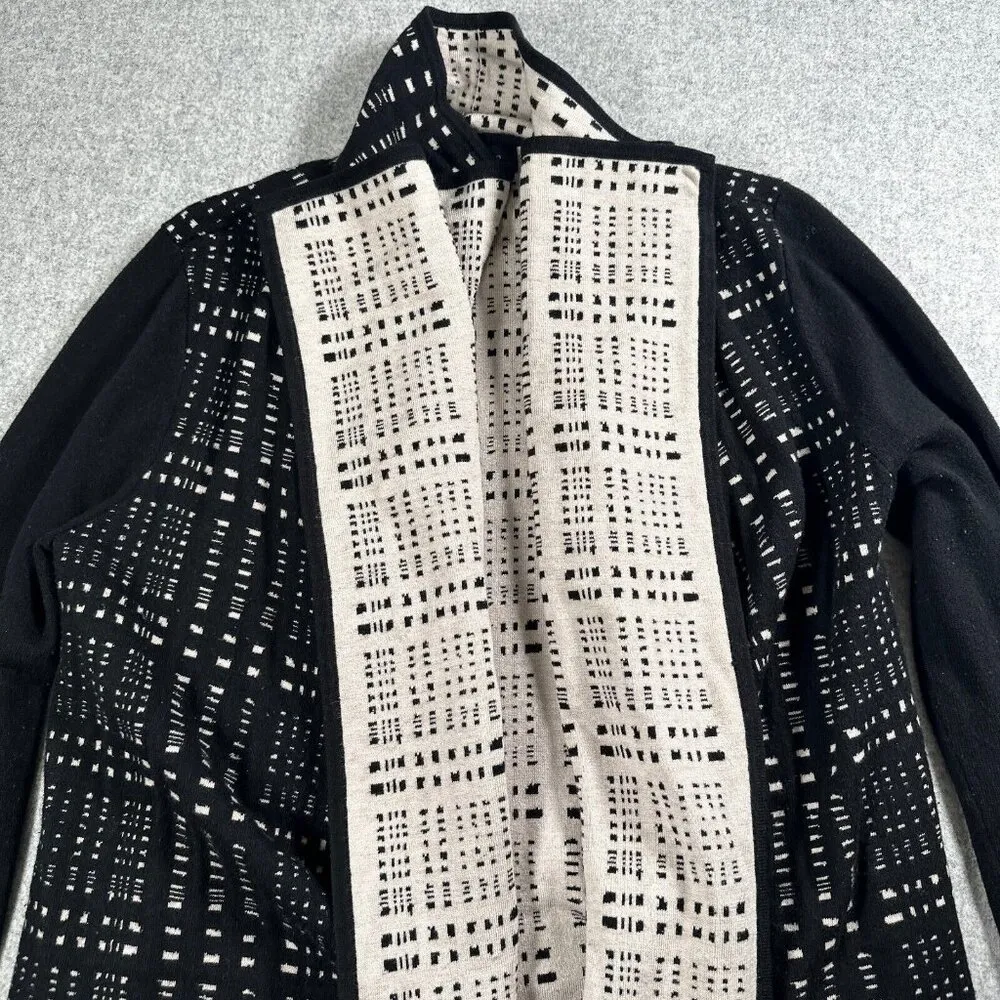 Ivanka Trump Womens Small Black Cream Open Front Cardigan Long Sleeve Abstract - Image 12