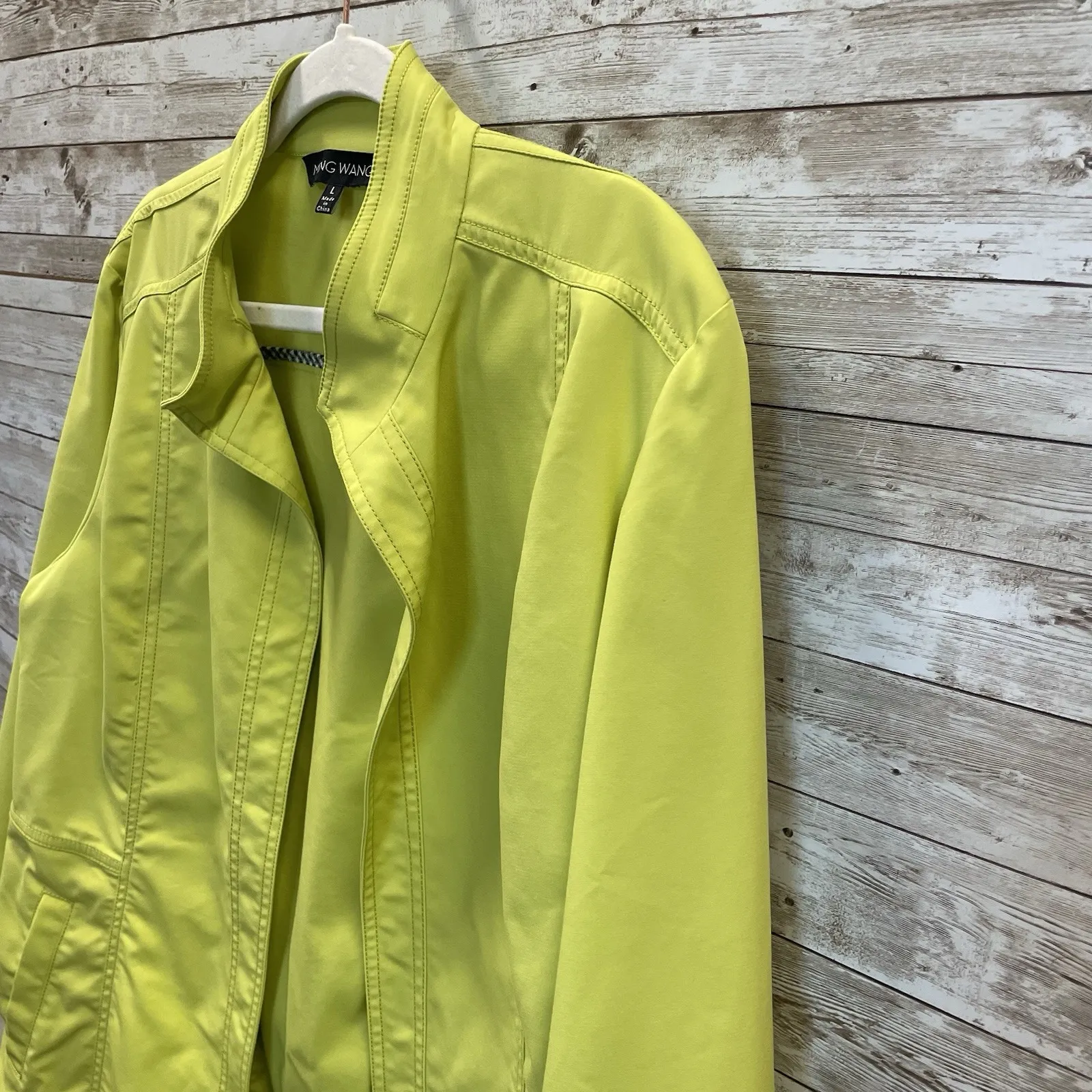 Ming Wang Womens L Jacket Green Coat Open Front 3/4 Sleeves Back Adjustable Belt - Image 9