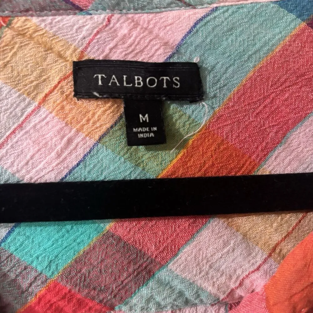 Talbots Top Womens Medium Multicolor Plaid Button Up Seersucker Collared Blouse - Image 7