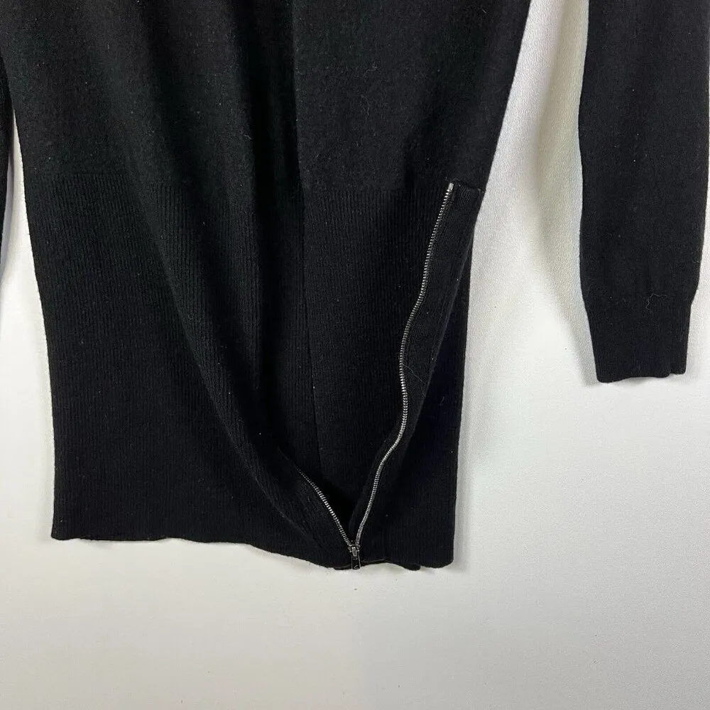 Theory V Neck Knit Sweater Merino Wool Long Sleeve Wool Fitted Petite‎ Black Zip - Image 6