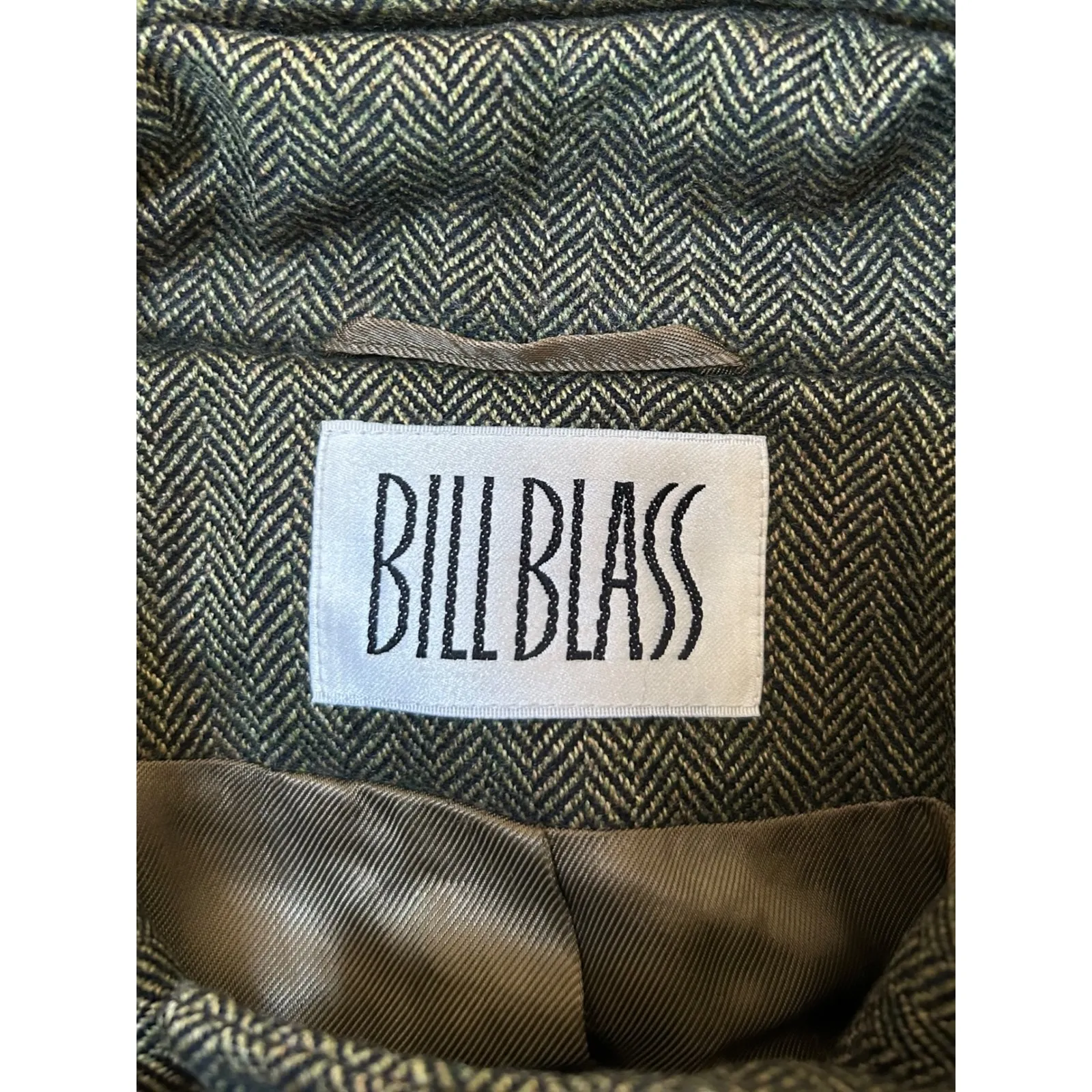 Vintage Bill Blass Loro Piana Wool Cashmere Herringbone Long Jacket Coat Size 14 - Image 4