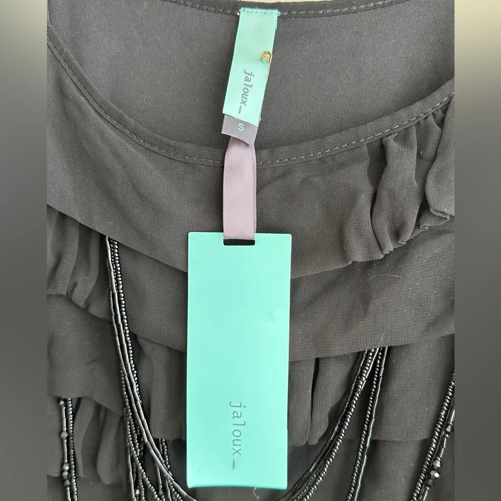 jaloux Black Tiered Ruffle Beaded Flapper Dress, Size Small, NWT - Image 6