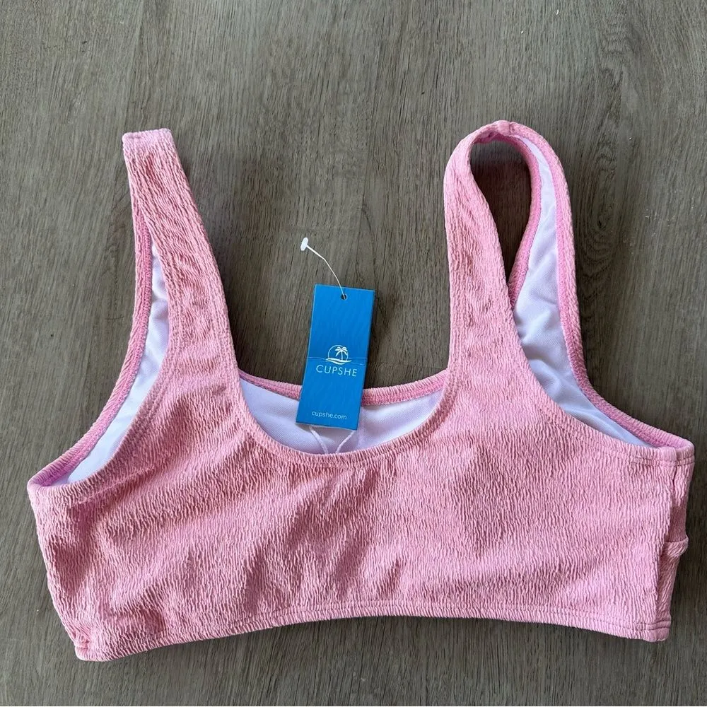 Cupshe Pink Wide Strap Bralette Bikini Top Women’s Small NEW Scoop Neck Textured - Image 3