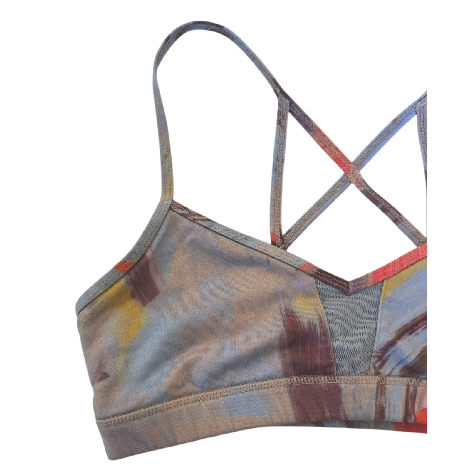 ALO Yoga Goddess Sports Bra Modernist Multi Watercolor V Neck Sweetheart Size S - Image 4