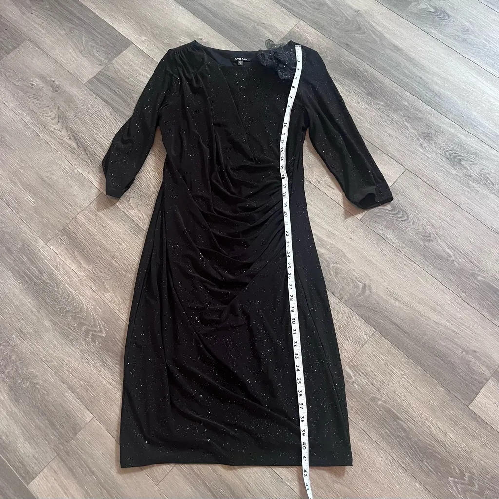 Vintage Onyx Nite Black Long Sleeve Dress with Flower Detail Size 10 - Image 8