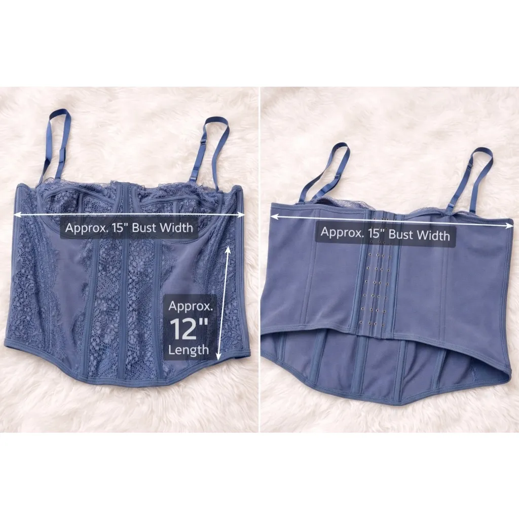 Dusty Blue Lace Corset Bustier Top – Underwire Longline – Medium Size undefined - Image 4
