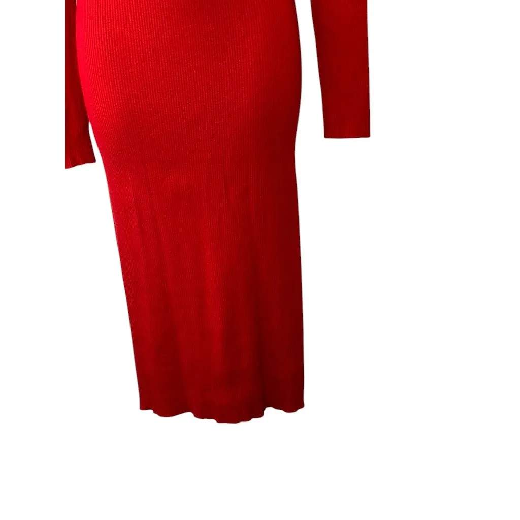 Hera Collection Red Scoop Neck Long Sleeve Ribbed Knit Midi Dress Women's Large - Image 5