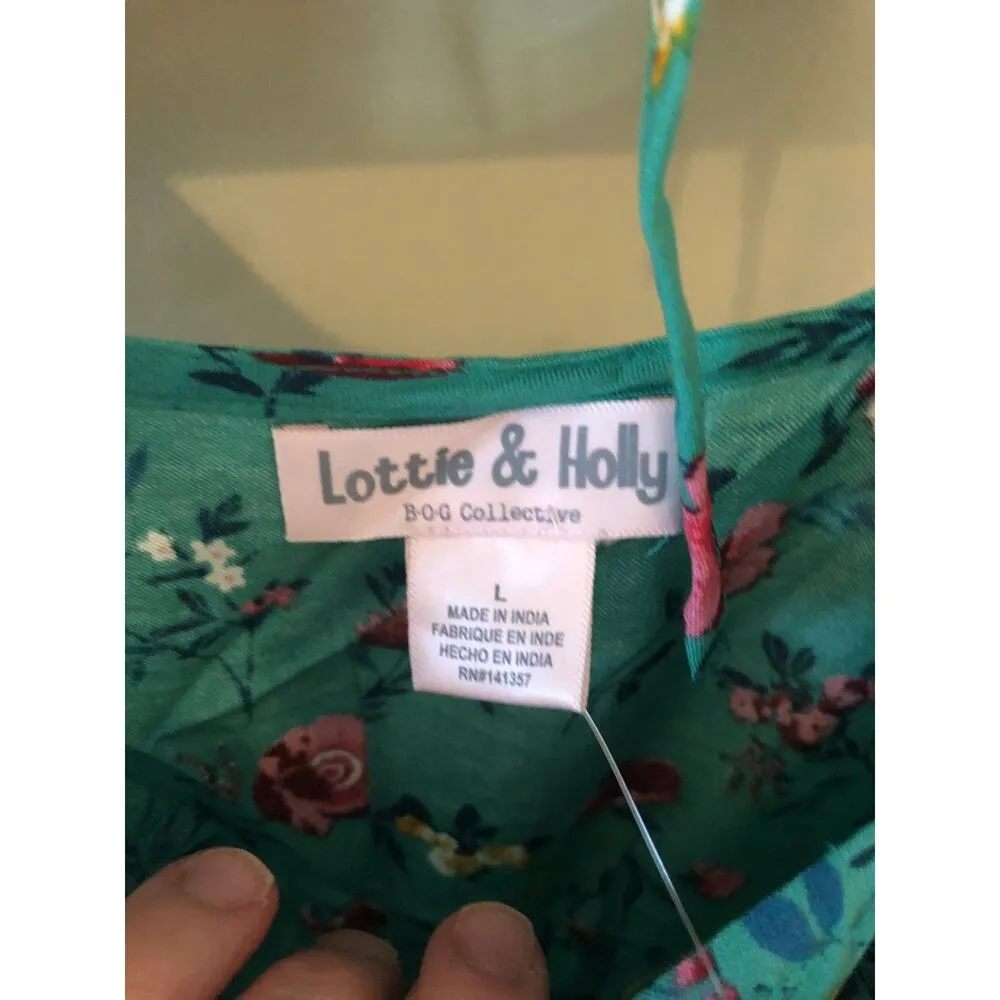 B.O.G. Collective Lottie & Holly Floral Green Ruffle Sleeve Dress - Size L - Image 4