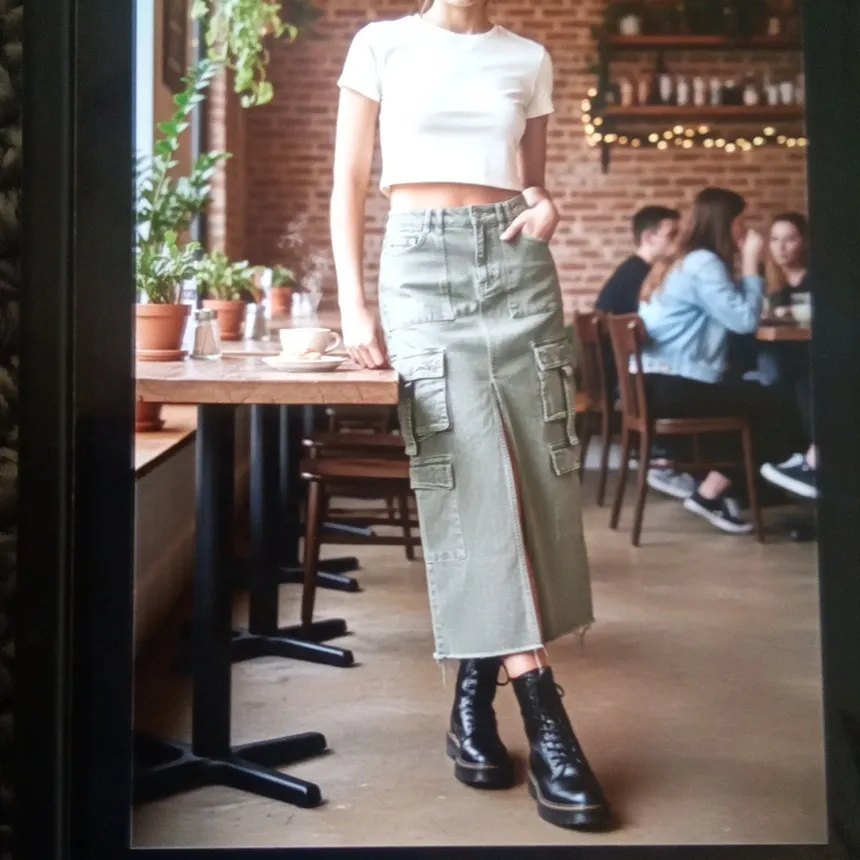 PacSun Olive Green Cargo Midi Skirt Utility Streetwear Flirty Womens Xs - Image 6