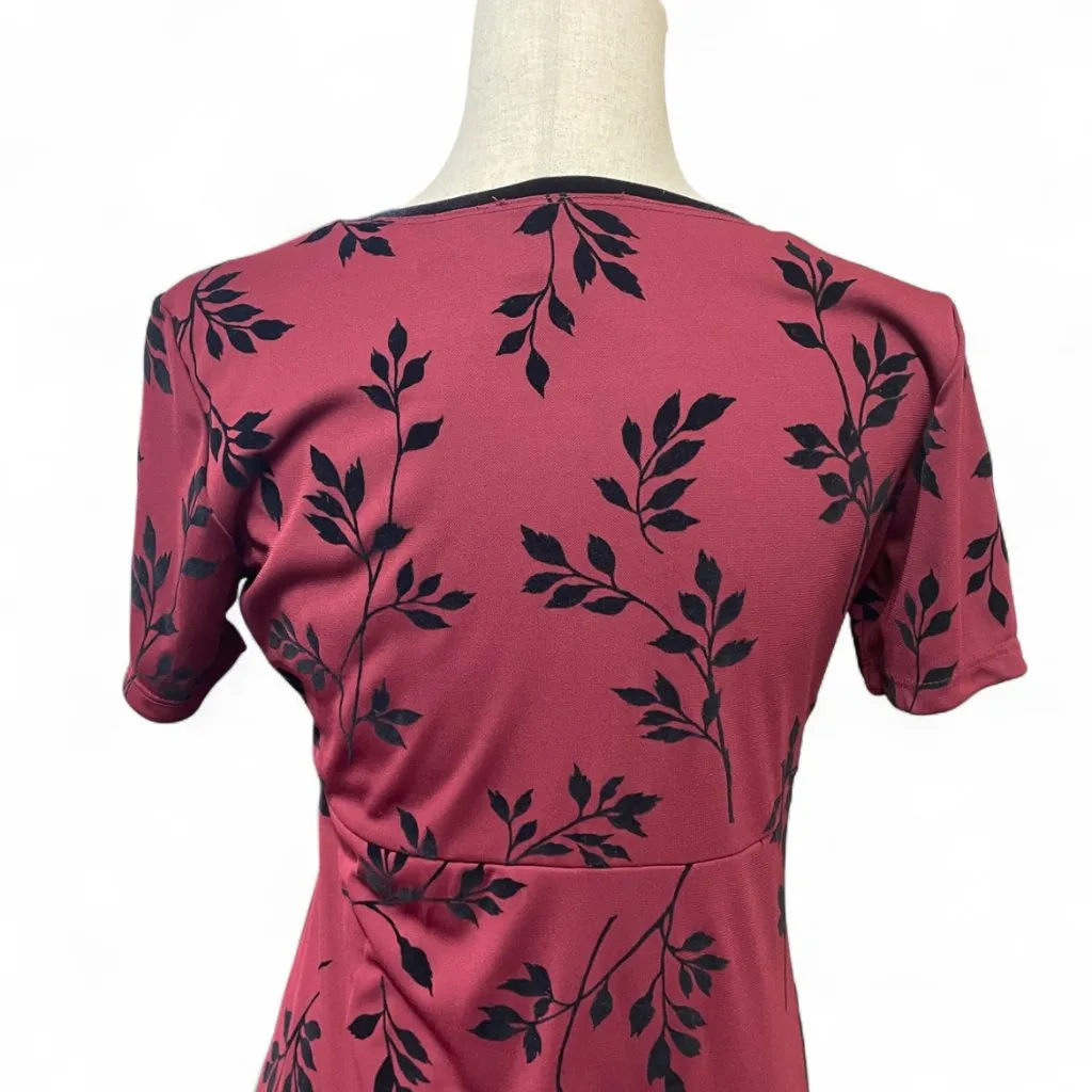 Vintage 90s Goth Liz Claiborne Burgundy Black Leaf Print Maxi Dress Petite M - Image 4