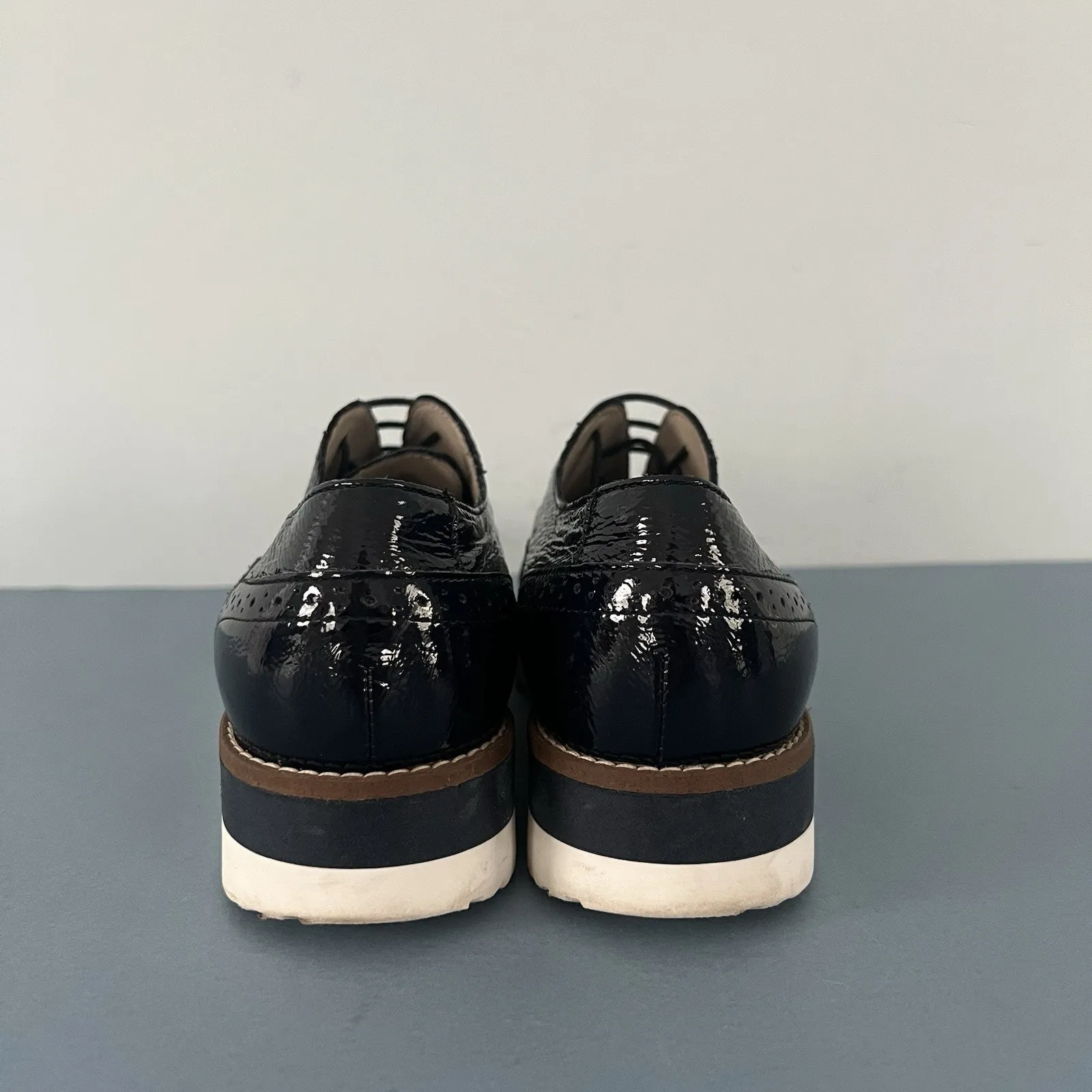 Boden Nina Navy Blue Patent Leather Platform Brogues Wingtip Loafers Size 8 - Image 7