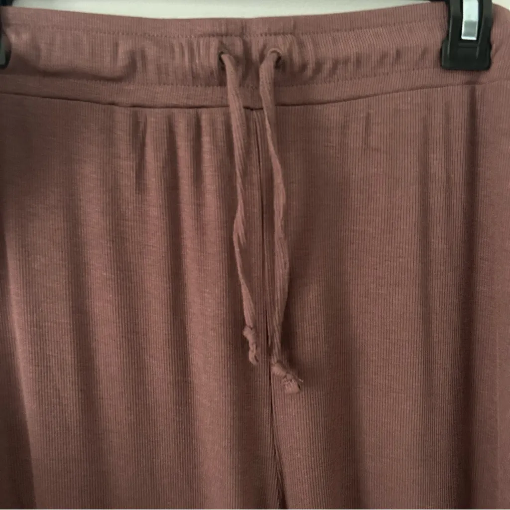NUUDS Ribbed High Rise Wide Leg Ribbed Pajama Lounge Pants Chocolate Brown XXL - Image 4