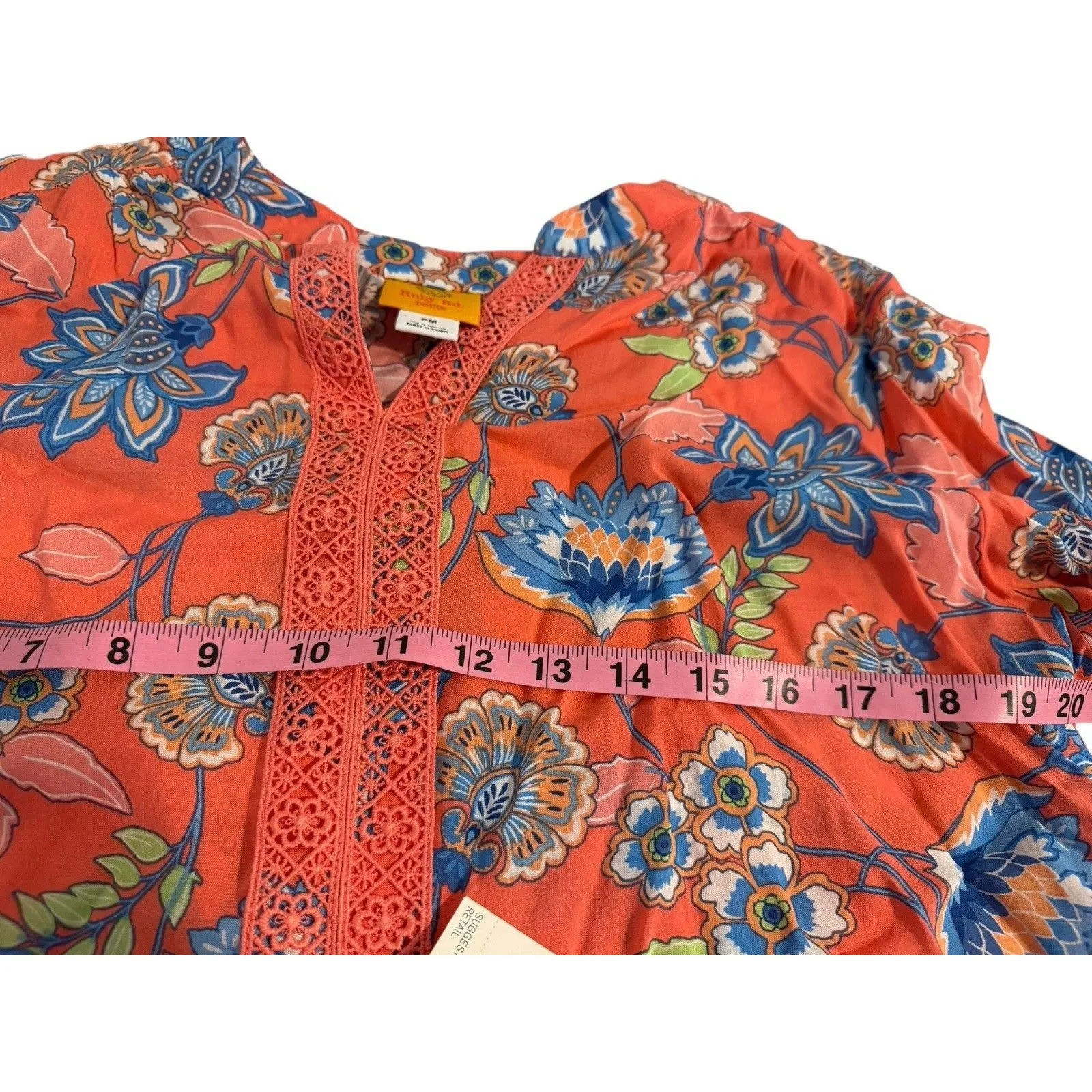 Ruby Rd Womens Summer Floral Peasant Top Size PM  Tunic Tie-Front Boho Hippie - Image 3