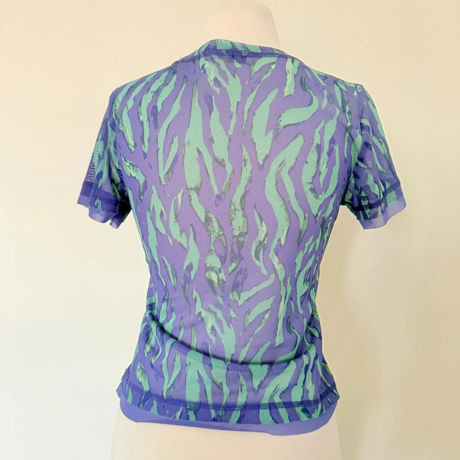 Circus Ivy Retro Lilac & Green Zebra Sheer Polyester Spandex Crop Top Sz S - Image 3