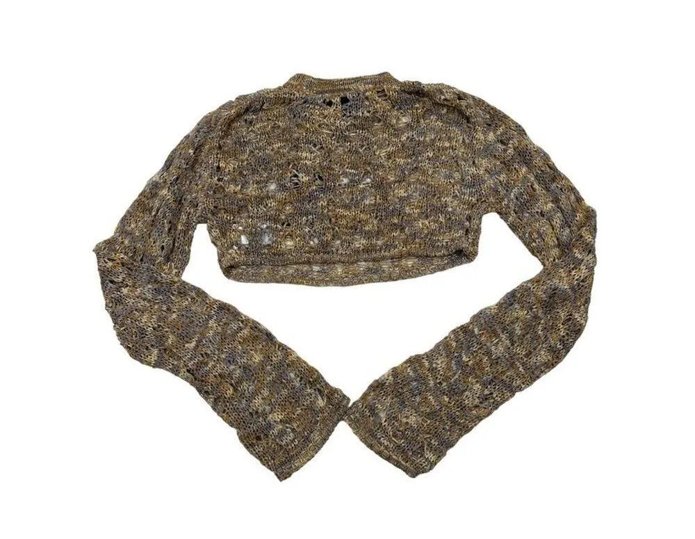 The Ragged Priest - Gretel Knit Crop Sweater in Brown Multi - Image 3