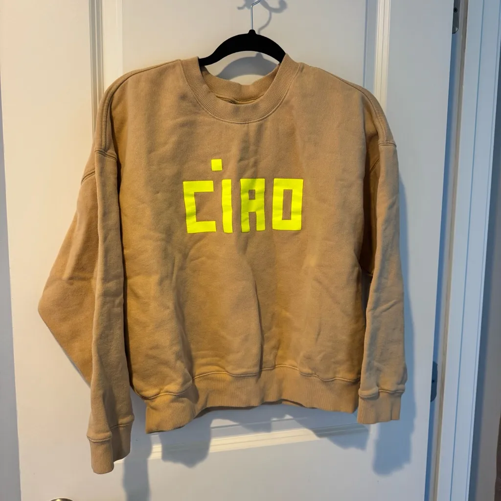 Clare V. Le Drop Sweatshirt 'CIAO' Print Sand Color | L Tan Size L - Image 4