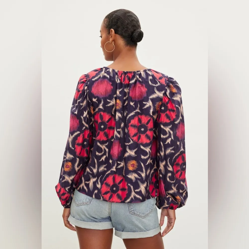 Velvet by Graham & Spencer Fraser Printed Silk Cotton Voile Top in Twilight $207 Black - Image 3
