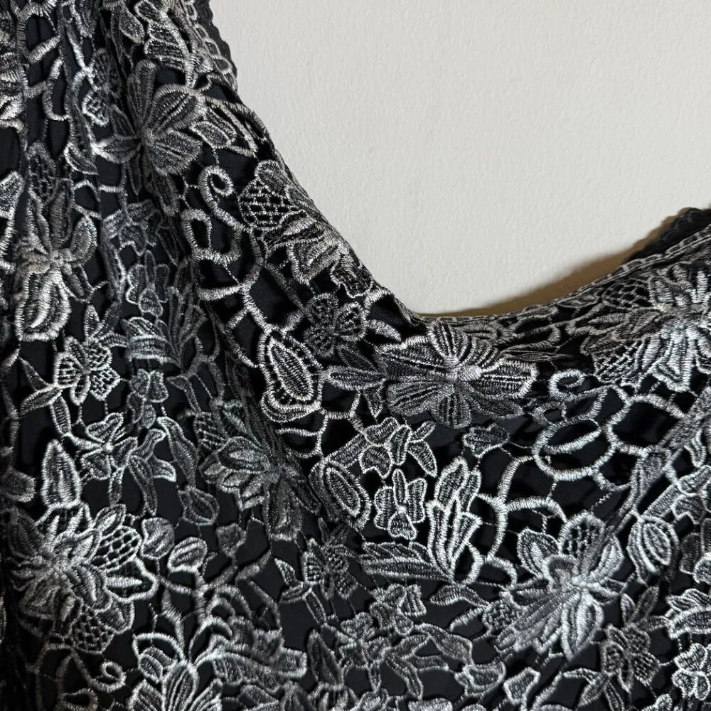 NWT Lauren Ralph Lauren One Shoulder Lace Evening Dress Women's 12 Black Silver - Image 12