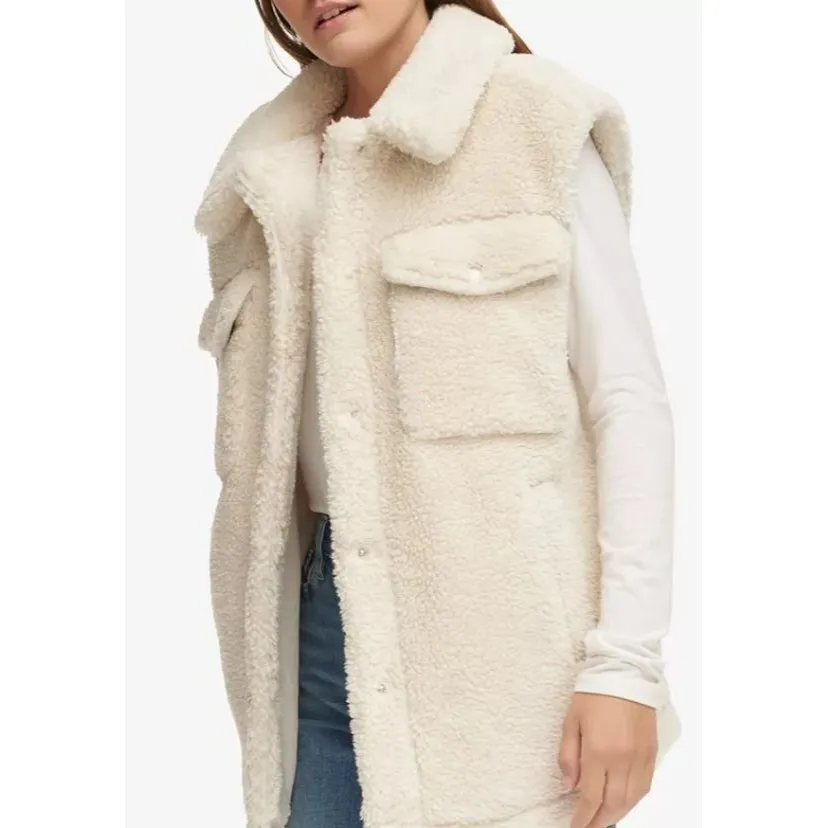 Calvin Klein Jeans Women's Snap-Front Shirt-Style Sherpa Vest – Chalk – NWT - Image 3
