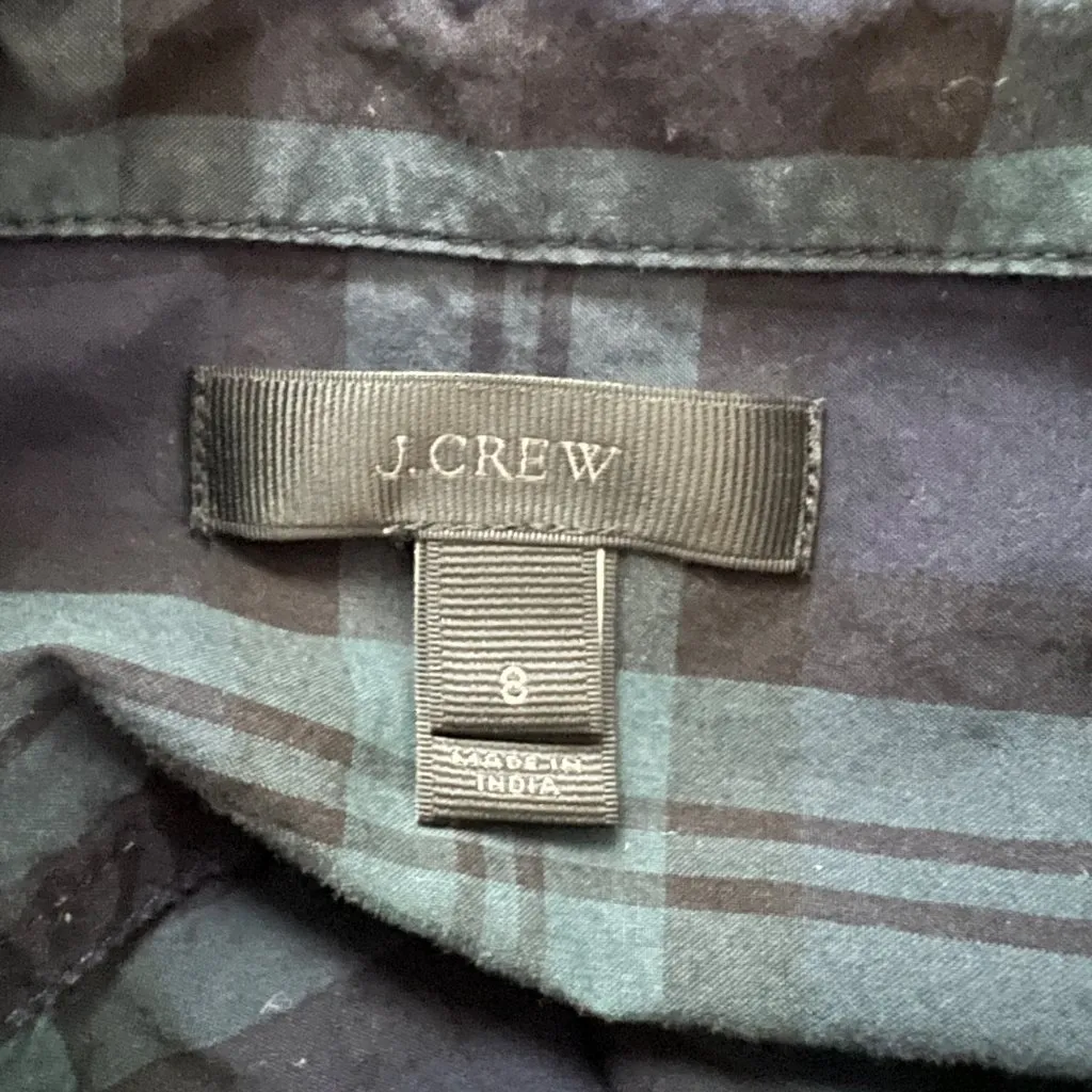 J Crew Shirt Womens 8 Blue Green Plaid Popover‎ Top Beaded Chevron Casual Preppy - Image 6