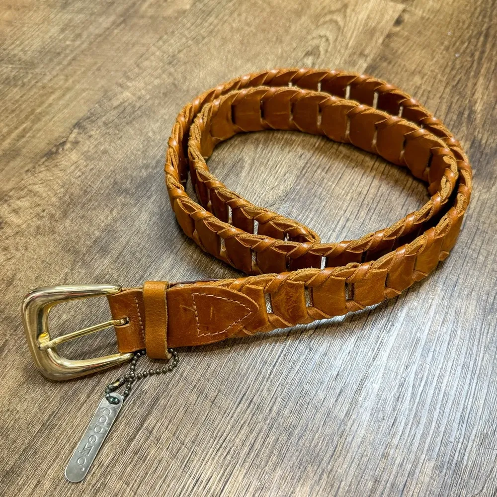Vtg Capezio Womens 90s Style Leather Woven Link Belt Sz M/L Brown Leather - Image 3