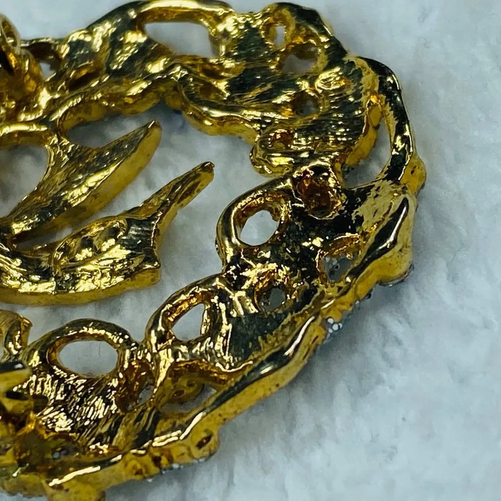 Christmas Holiday Wreath Jewelry Pin Brooch Rhinestones Gold Tone Bow Glitter - Image 16