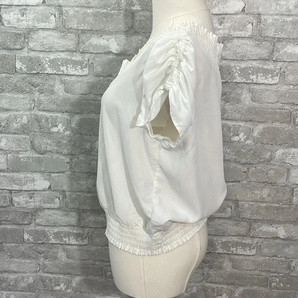 7 For All Mankind White Smocked Button Blouse - Image 4
