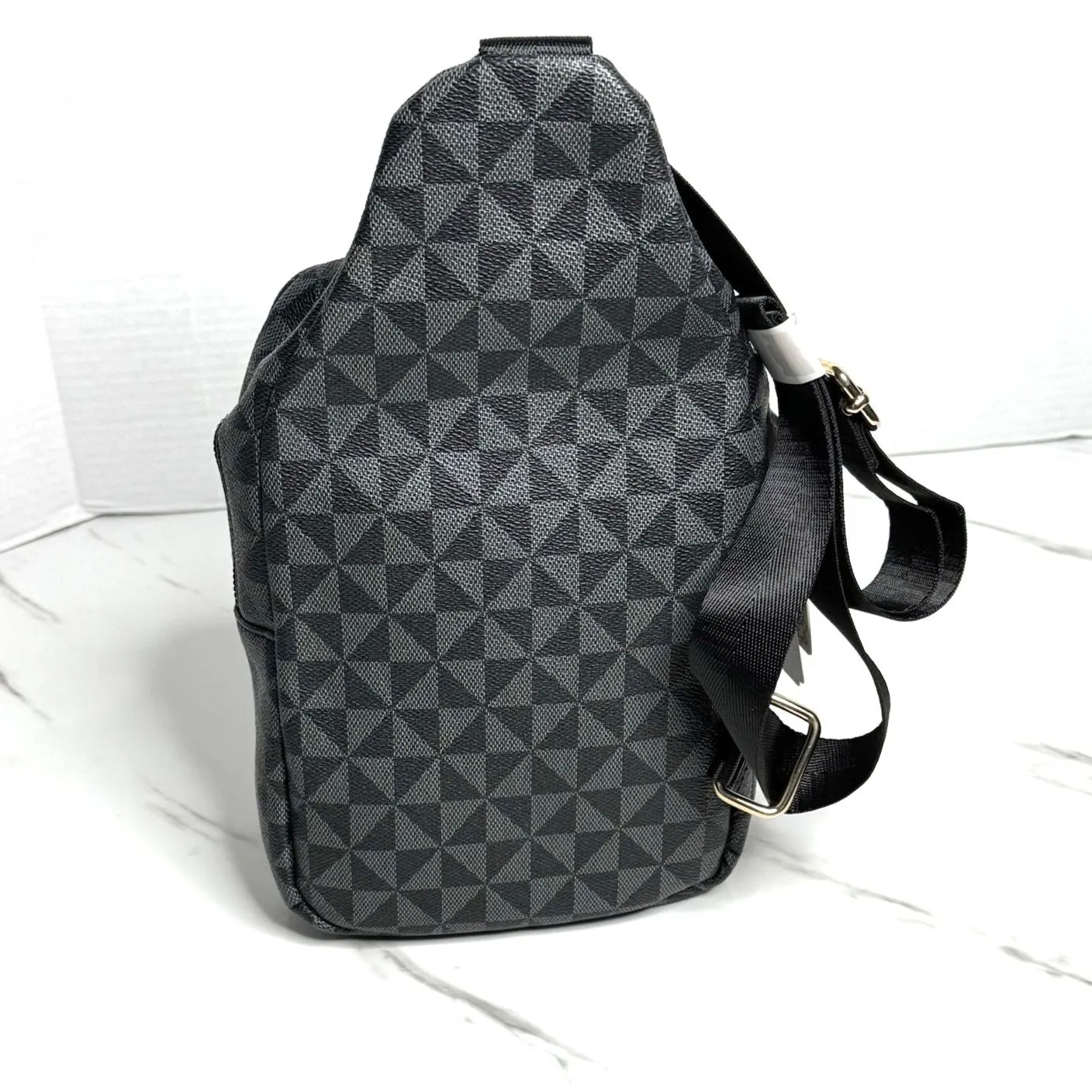Vegan Sling Backpack Crossbody Geometric Pattern Lead - Image 2
