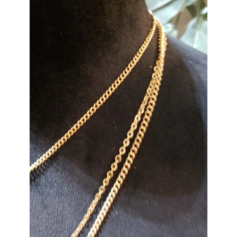 Womens Fashion 3 Strand Gold Plated Chains Twice Mini Pendant Necklace Jewelry - Image 5
