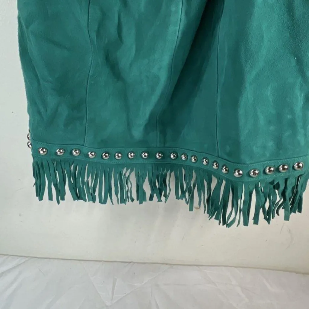 $600 X by NBD Nomi Green Suede Studded Halter Mini Dress Fringe S New - Image 8