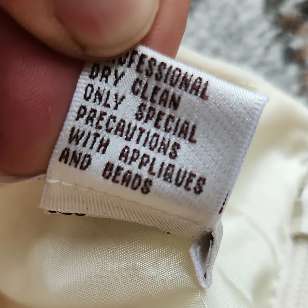 Vintage Pia Rucci Beaded Pearl Long Sleeve Midi Dress Cream 12 - Image 3