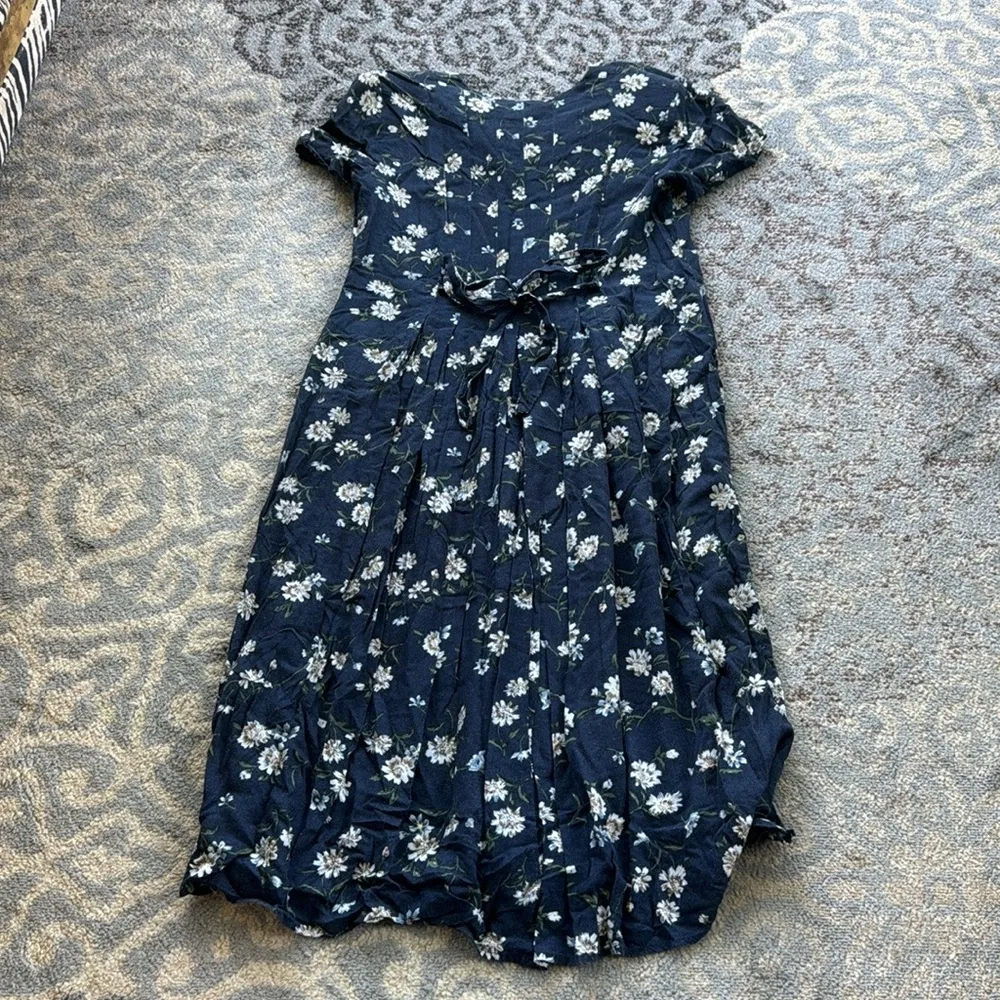 Vintage Cristin Stevens Floral Button Down Dress Navy Medium Blue - Image 7