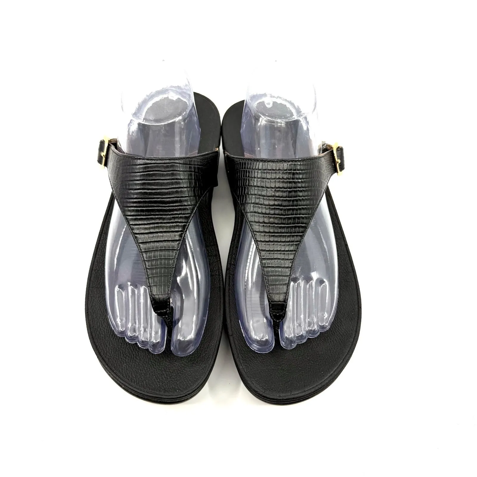 Fitflop‎ Buckle Lizard Embossed Black Leather Adjustable Sandals US 10 EU 42 - Image 5