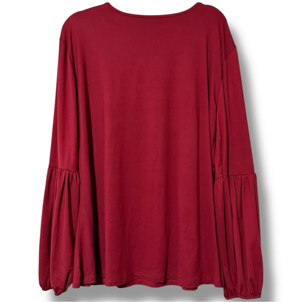 FORBIDDEN SOCIETY women’s plus size 2X keyhole neck burgundy blouse long sleeve Red - Image 4