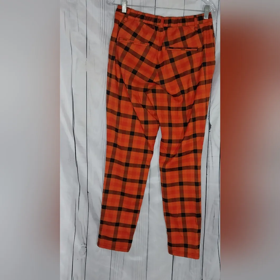 Hot Topic Orange and Black Plaid High Waisted Tapered Grunge Streetwear Pants - Image 2