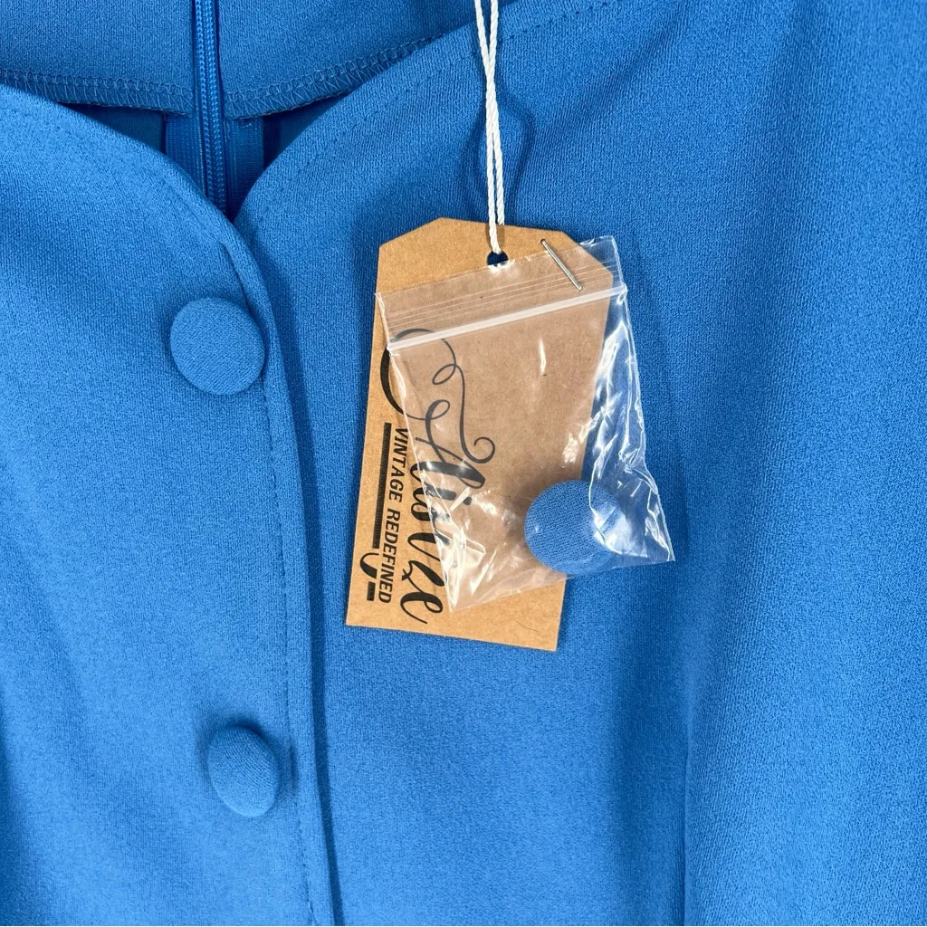 AISIZE Women's 1940s Vintage Square Peplum Bodycon Cocktail Dress Blue‎ 2XL Blue Size undefined - Image 6