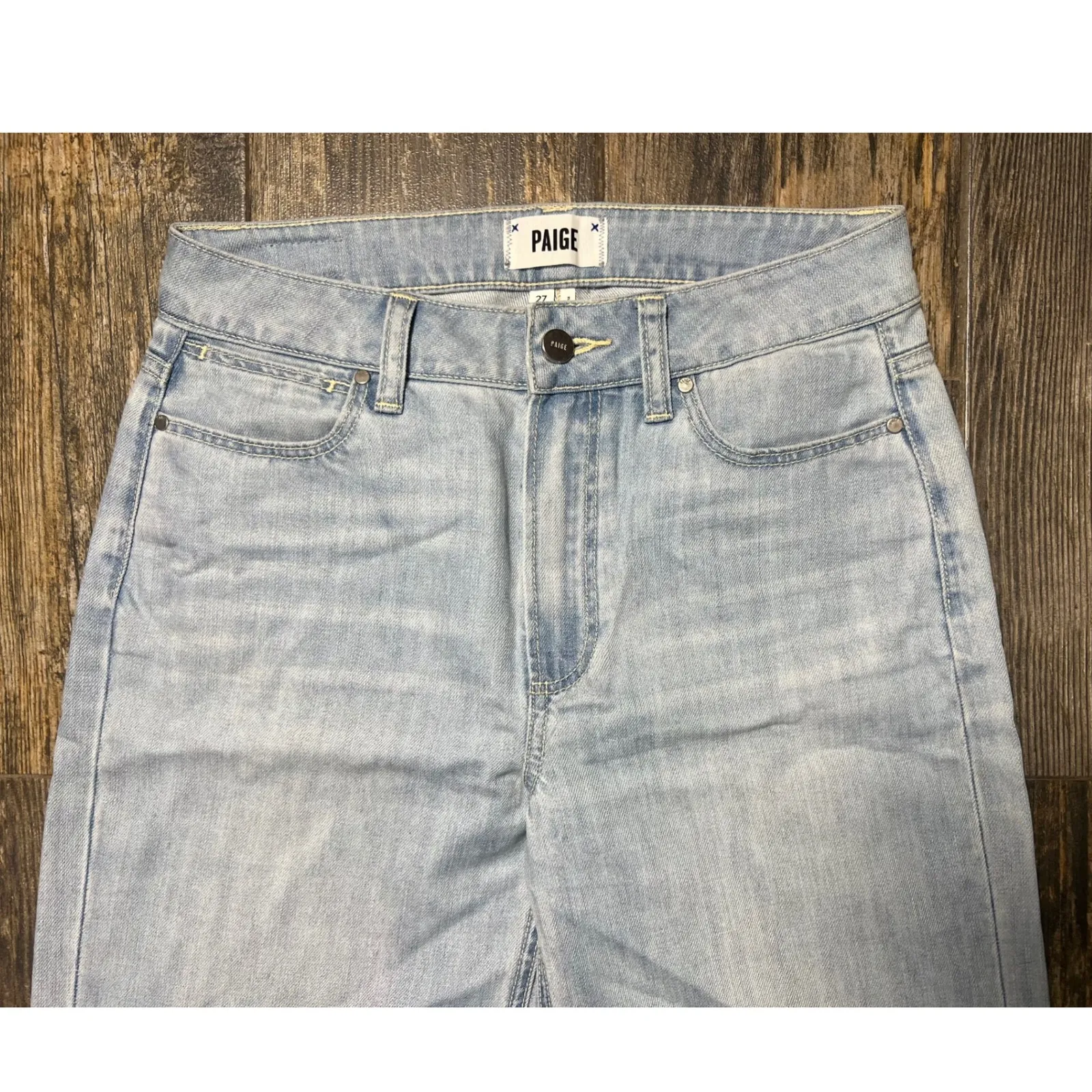 PAIGE Wide Leg Jeans Light Wash High Rise Denim Trouser Size 27W 33I Tall Flare‎ - Image 3