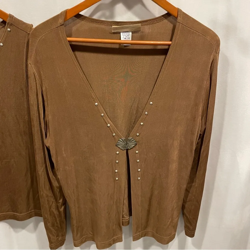 Y2K tan camel boho western New Frontier shell and cardigan jacket bling set of 2 Silver Size L - Image 4