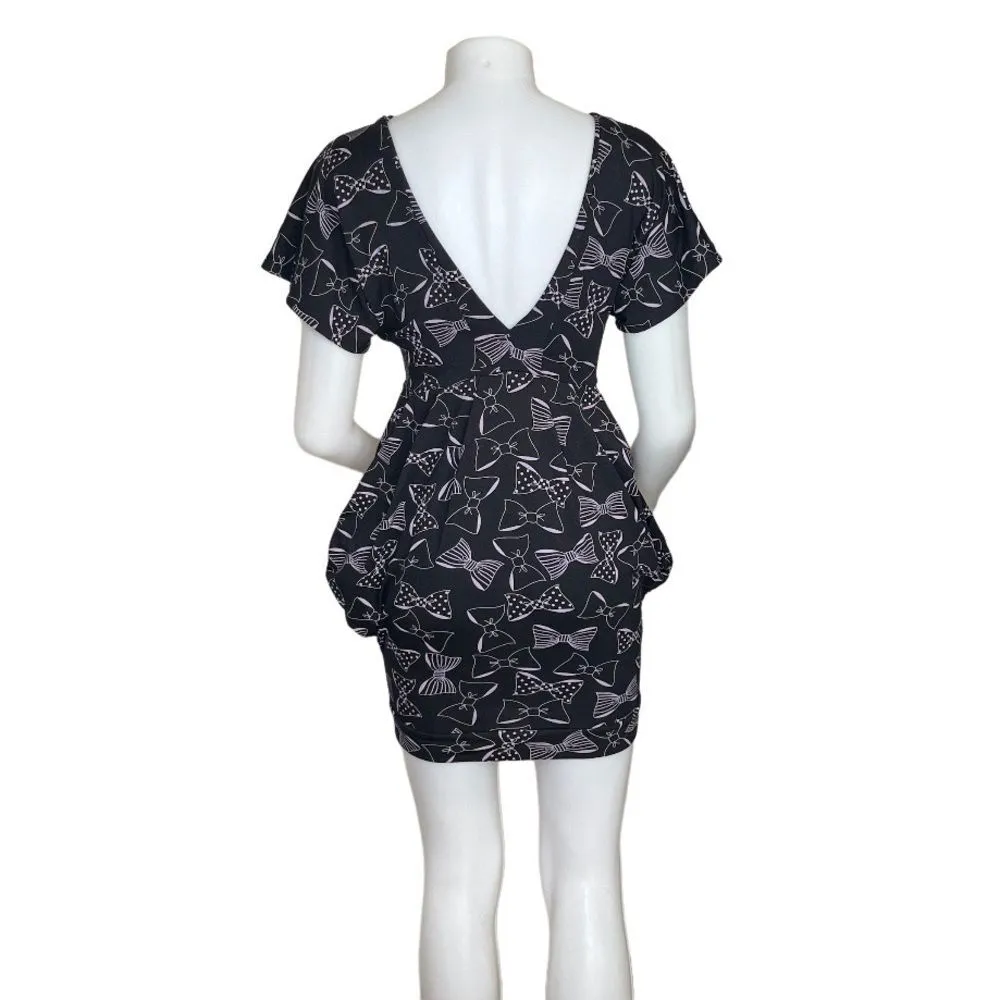 FREDDIE ROJAS Retro 80s Black Purple Bows Inverted Pagoda Mini Dress Size Small - Image 2
