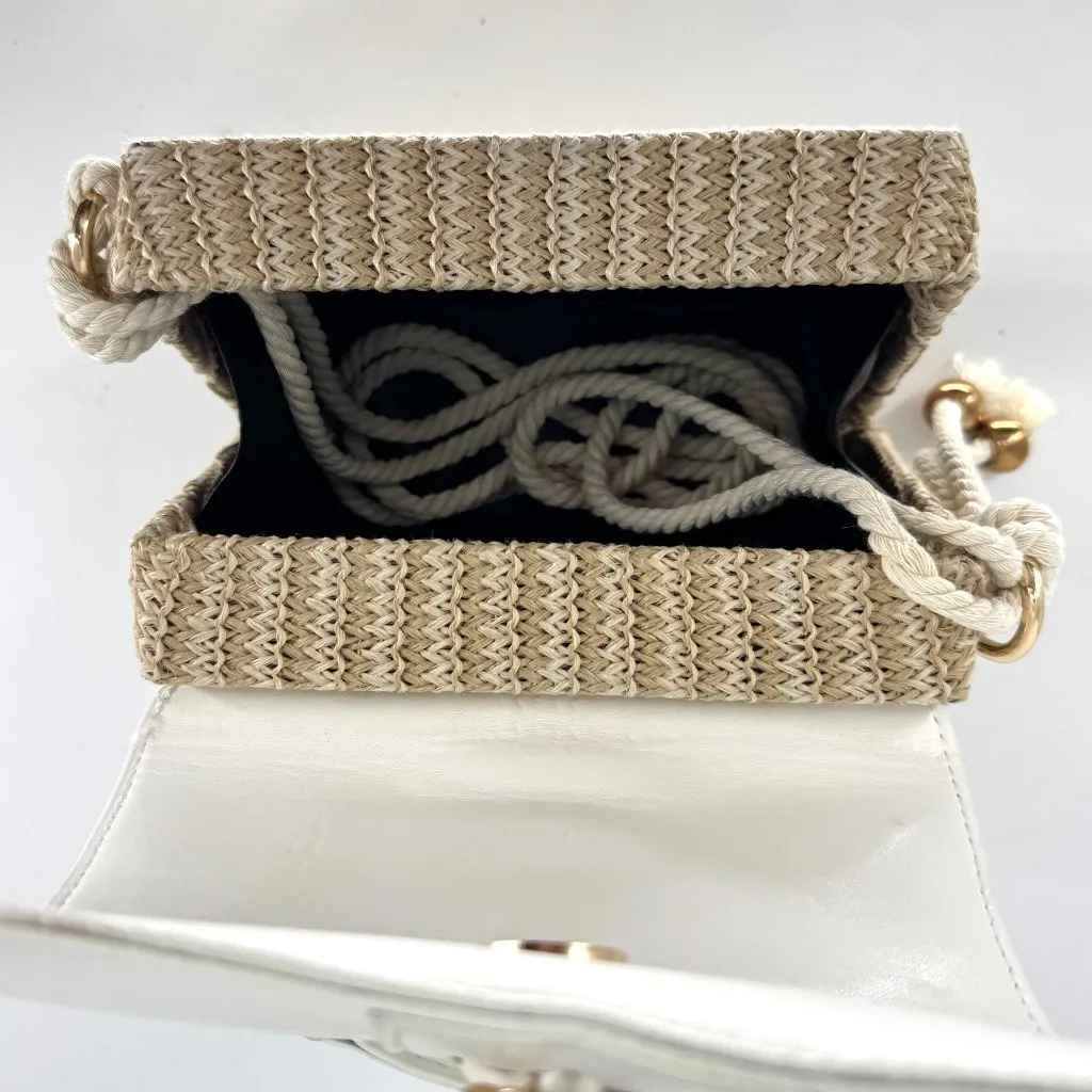 Annie Handbags Top Handle Basket Purse with White Leather and Rope Strap - Image 6