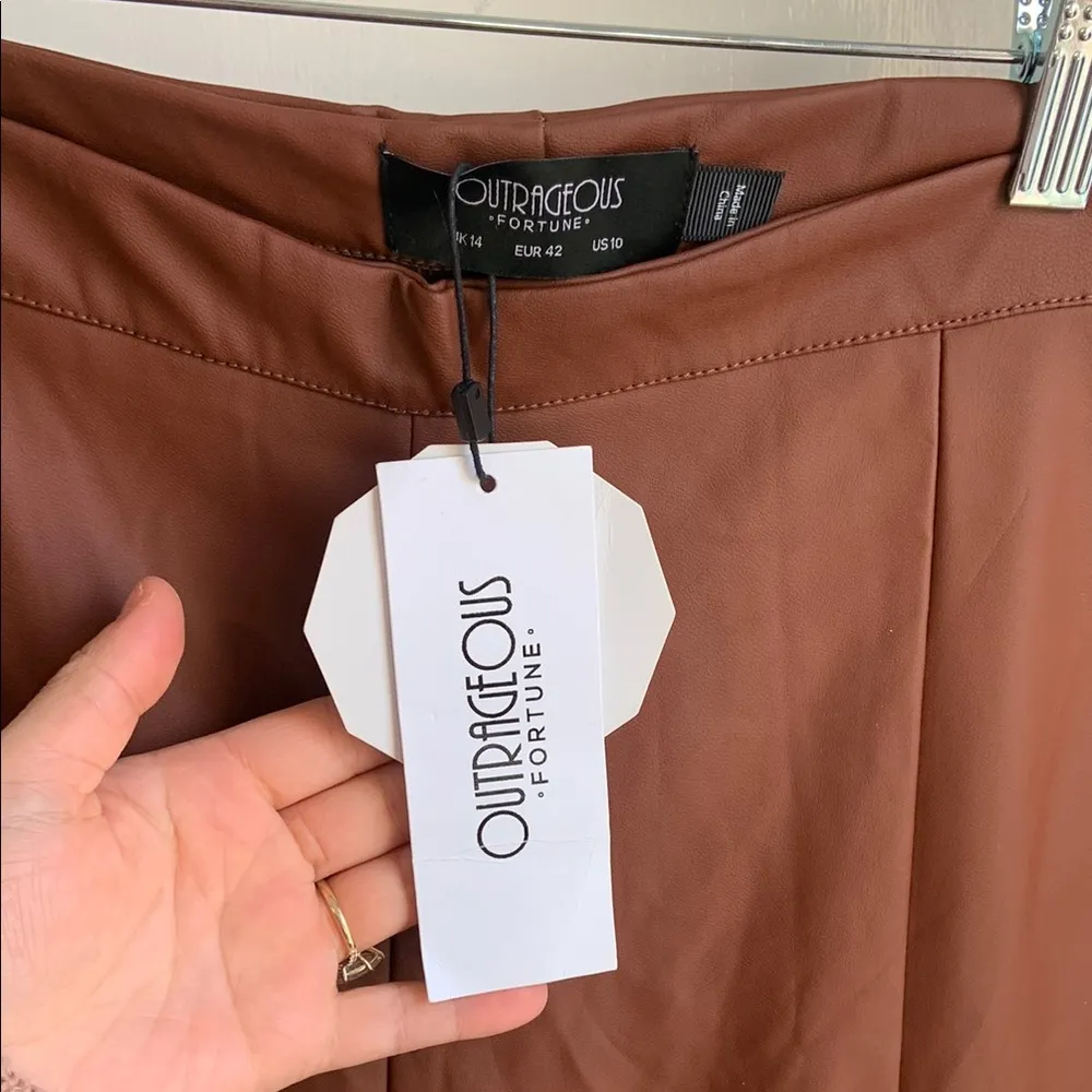 Outrageous Fortune Little Mistress High Rise Faux Leather Brown Leggings Size 10 - Image 4