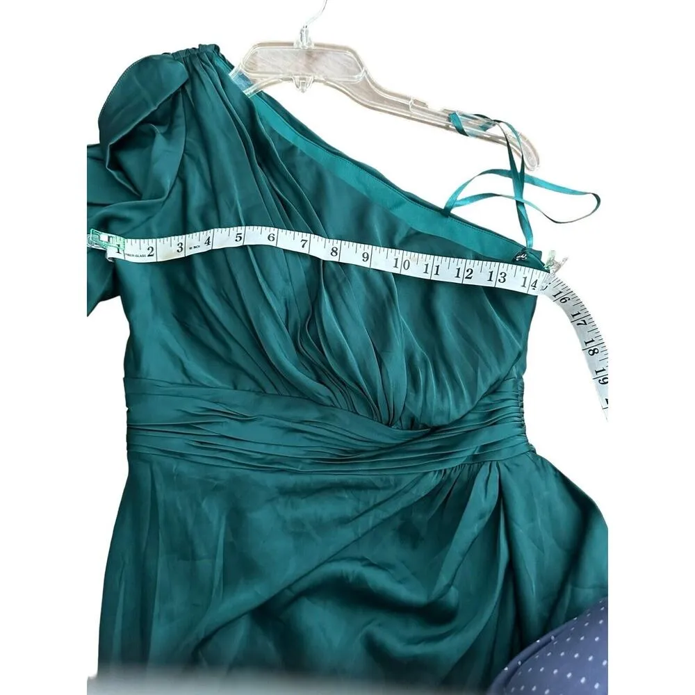 Mac Duggal SATIN ONE SLEEVED COCKTAIL DRESS NWOT SIZE 4 Emerald Green - Image 13
