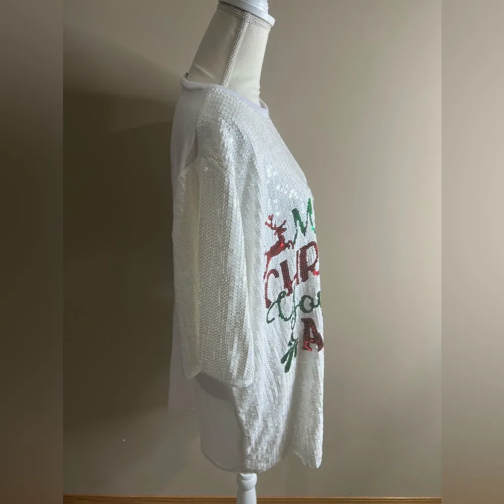 NWT why dress sequin merry Christmas one size White Size undefined - Image 8