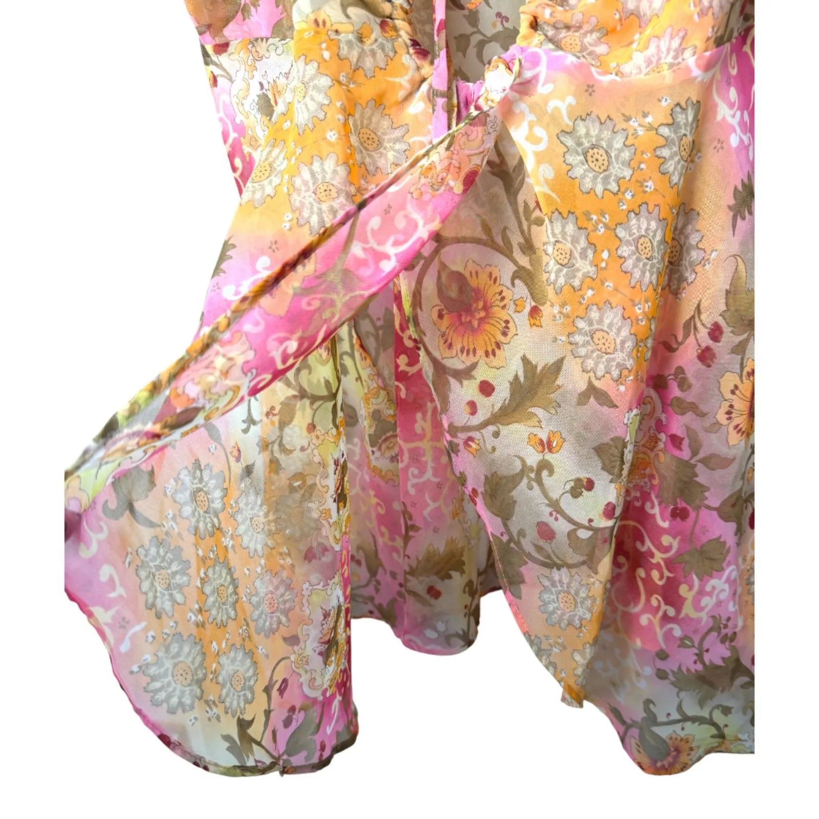 Victoria's Secret Vintage 90s Pink Orange Floral Tie Babydoll Blouse Medium - Image 4