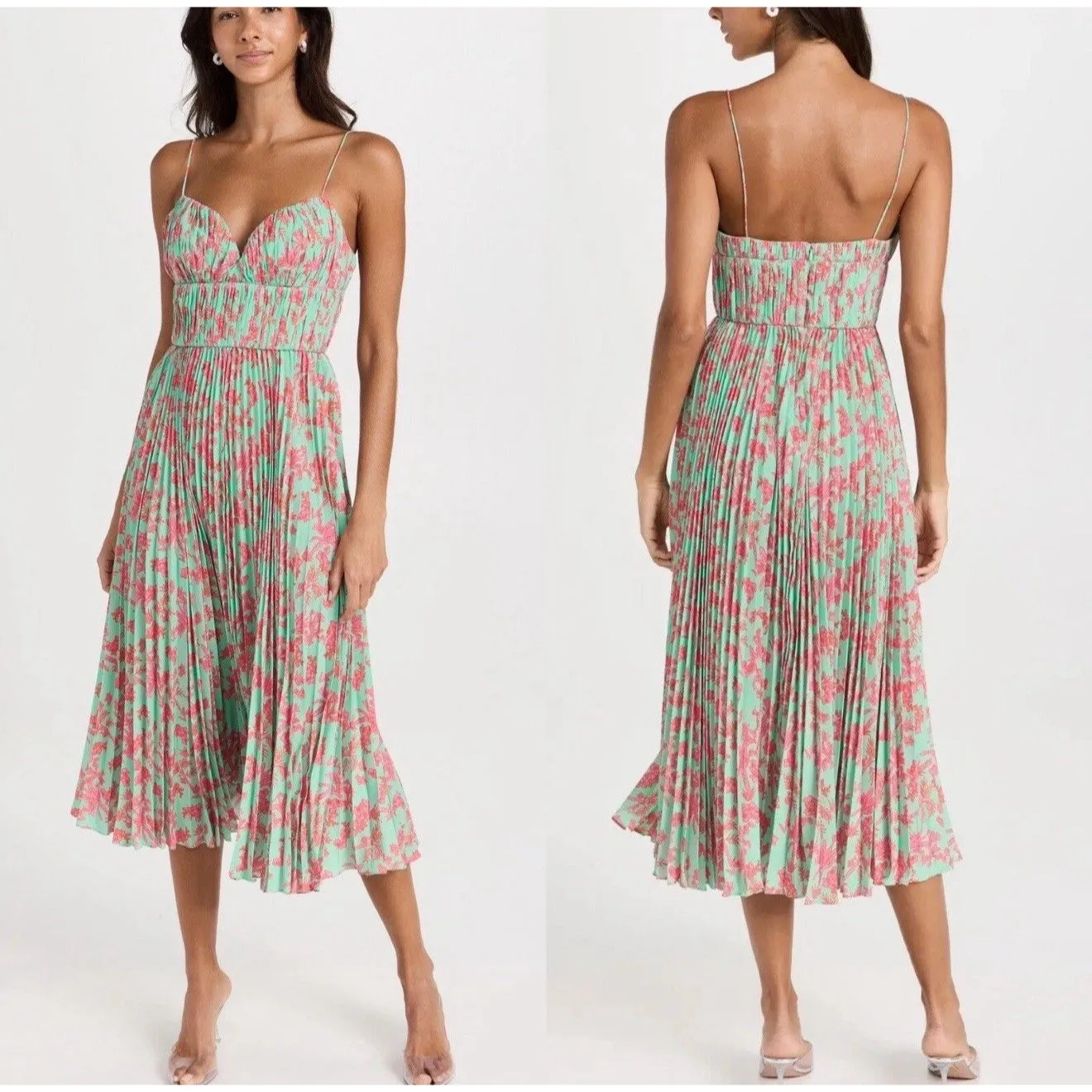 AMUR Beckett Midi Pleated Dress in Miami Sky Botanical Rainforest size 4 - Image 2
