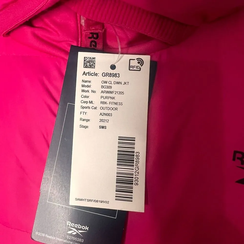 Reebok‎ Womens Down Jacket S Pink Puffer Long Sleeve Hoodie Outdoor NWT - Image 11