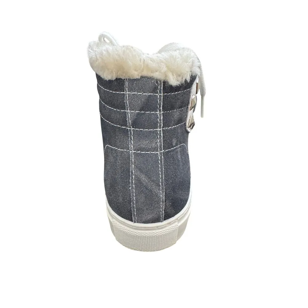 NEW Steve Madden Sneaker Suede Studded High Top Platform Faux Fur Blue Size 8.5 - Image 4