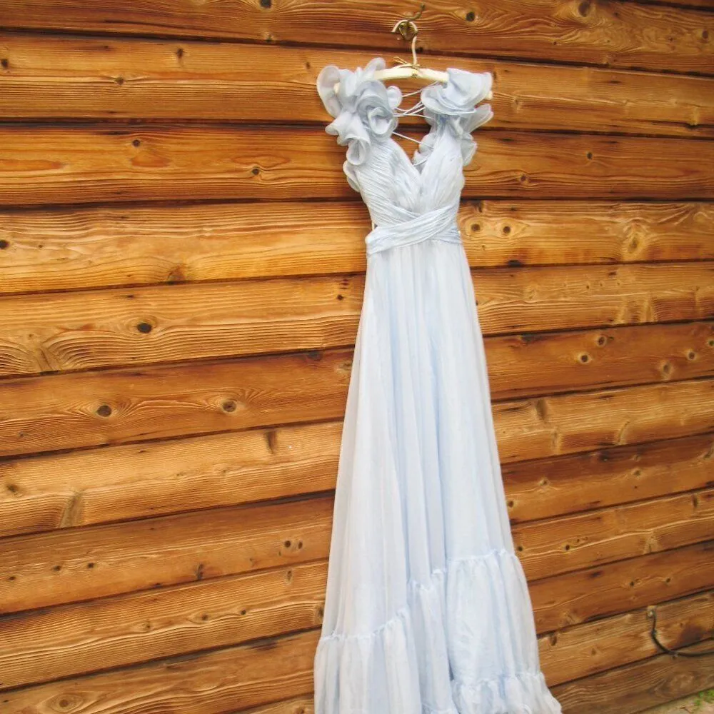 NWT Mac Duggal 67911 Ruffled Tiered Cut Out Chiffon Gown Dress Blue 2 - Image 8