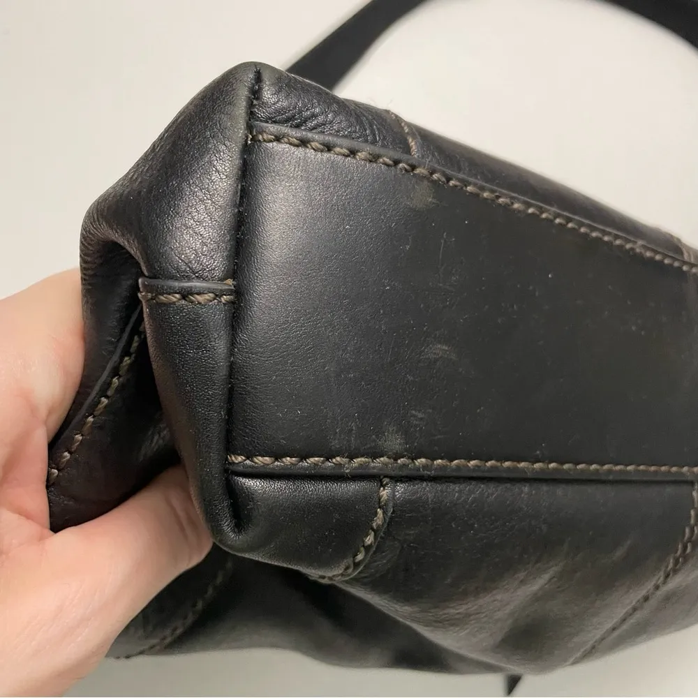 Vintage  Purse Crossbody Leather Pockets Buckle Adjustable Black Bronze - Image 14